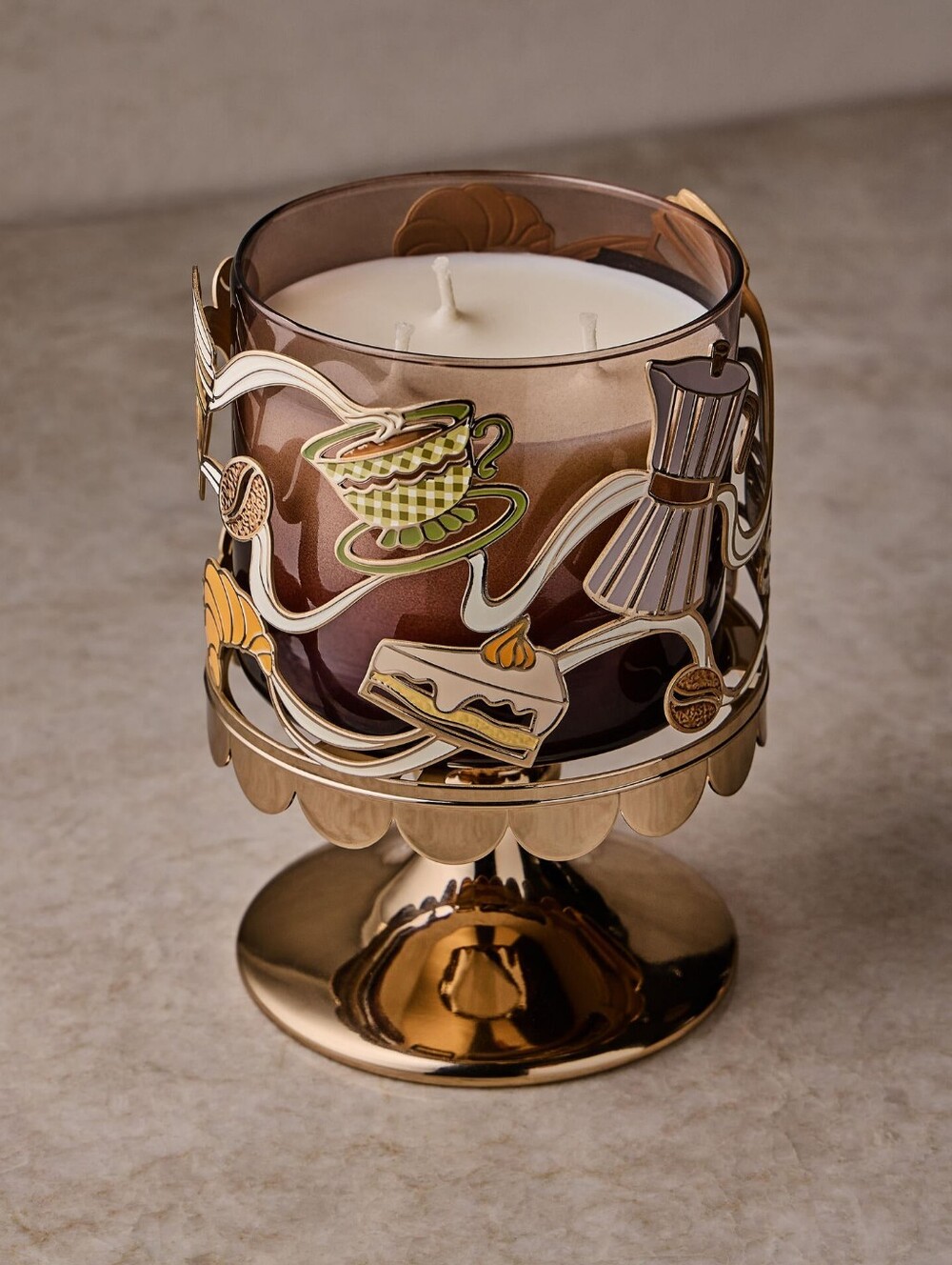 Bath & Body Works Brown & Gold Dessert Accent Fall Metal Candle Holder NEW